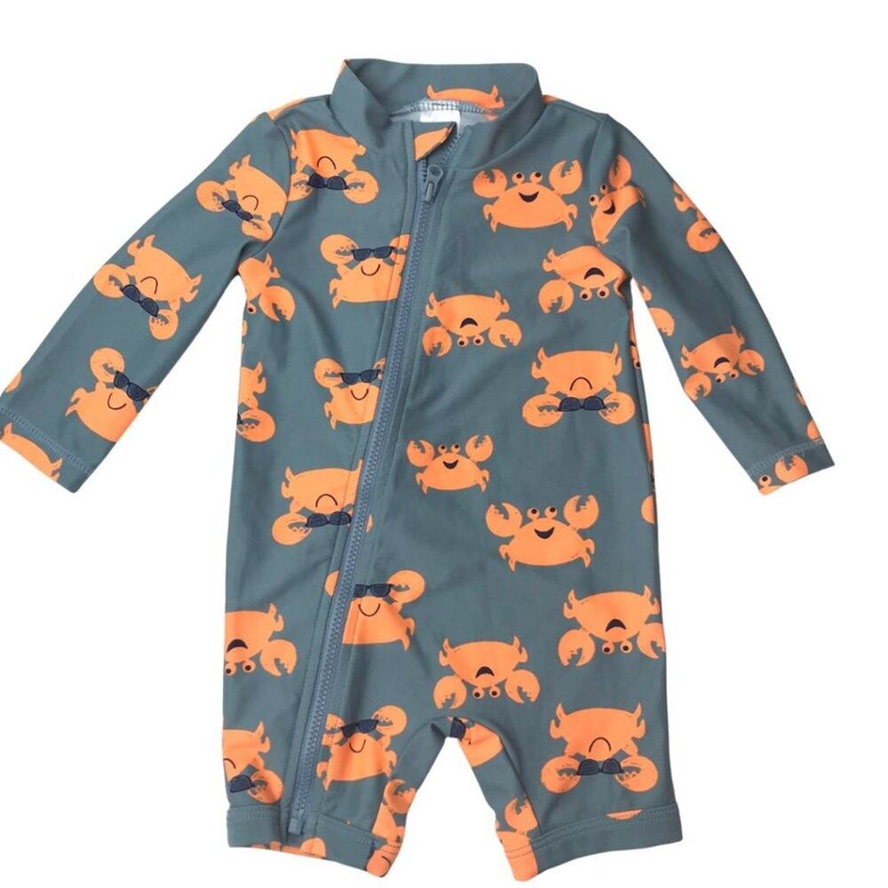 Carter's One Piece Swimsuit Grey with Orange Crab Print 6M